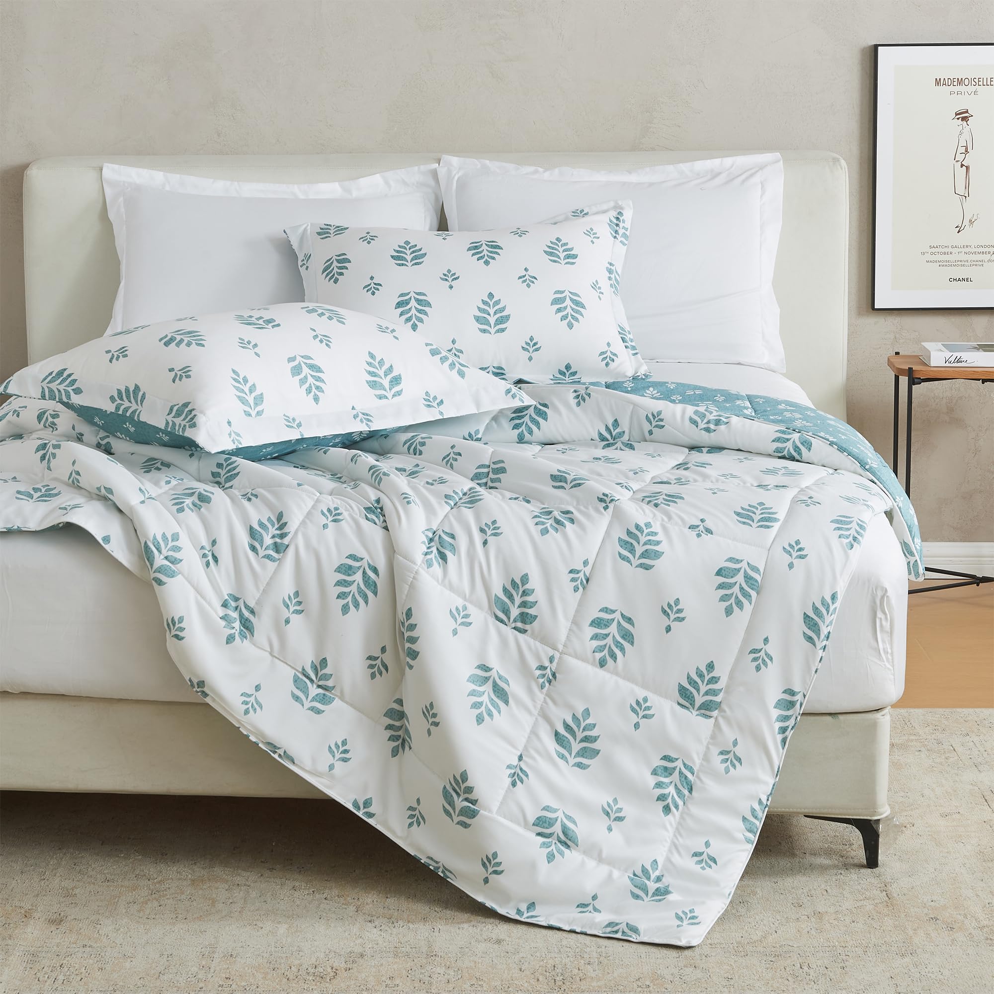 Twin Reversible Comforter Set | Down Alternative Sage Floral 2 Piece Comforter Sets