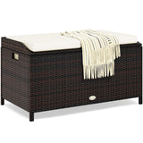 Outdoor Wicker Storage Bench Deck Box, Large PE Rattan Patio Storage Bench