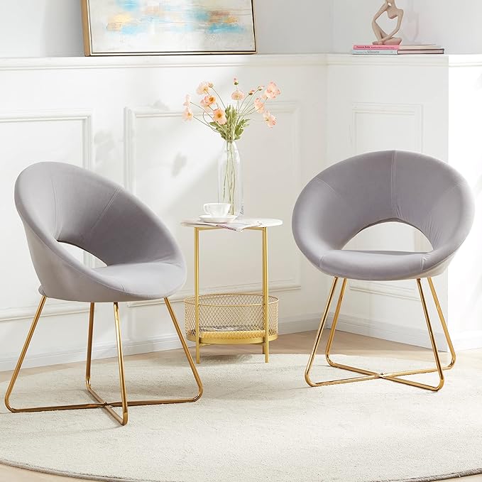 Velvet Modern Accent Chair Vanity Chair Set of 2, Comfy Makeup Chair with Back Living