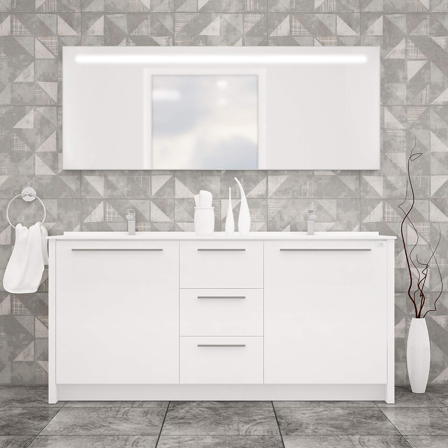 71 inch Wood Double Sink Bathroom Vanity & LED Mirror | Pre-Assembled | Acrylic