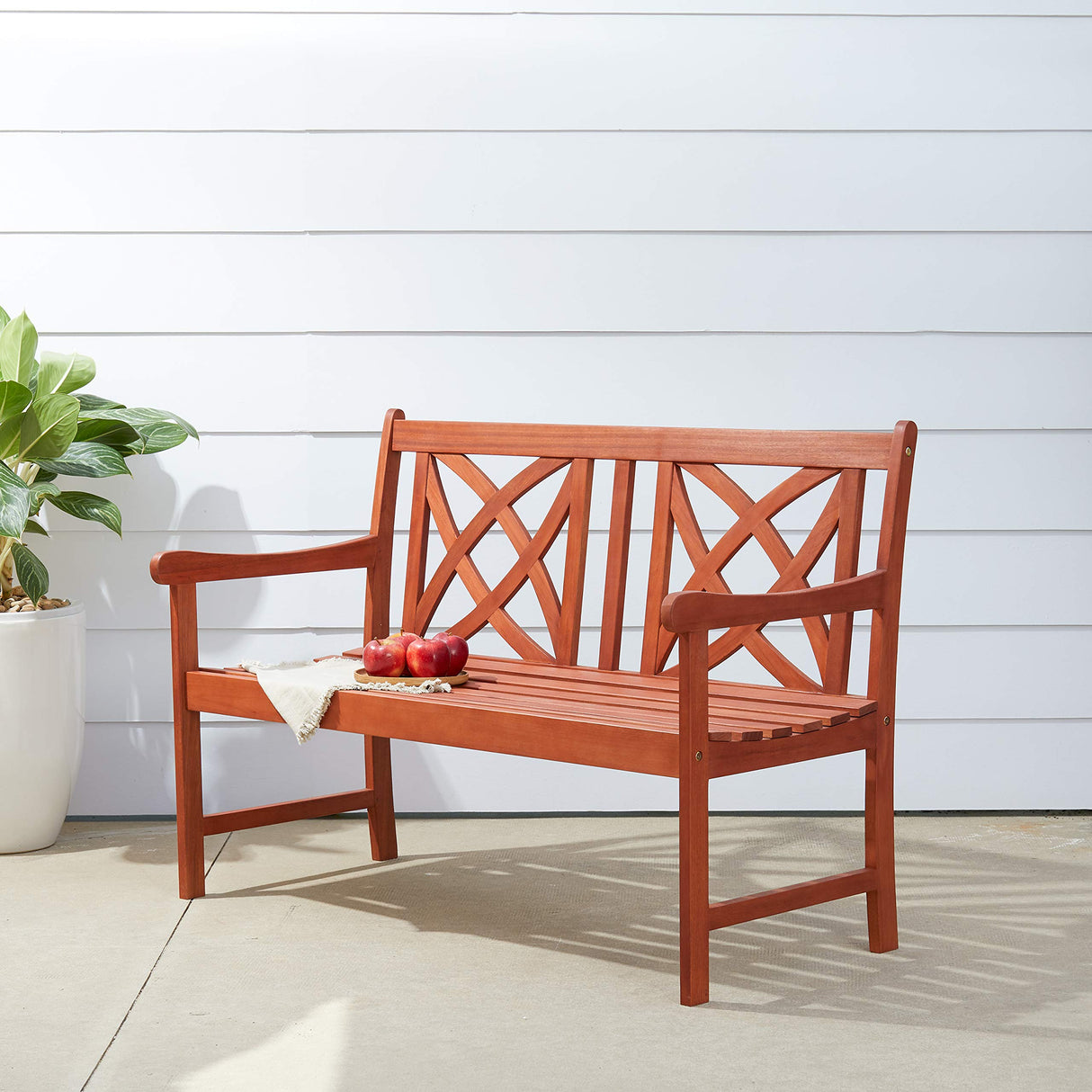 Siesta Red Brown 4Ft Magnolia Eucalyptus Wooden Garden Bench for 2 Seater in Entry Way