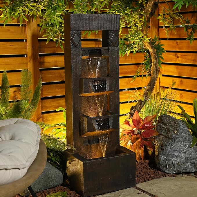 4 Tier Outdoor Water Fountain Garden - Rainfall Patio Fountains 40"H Waterfall