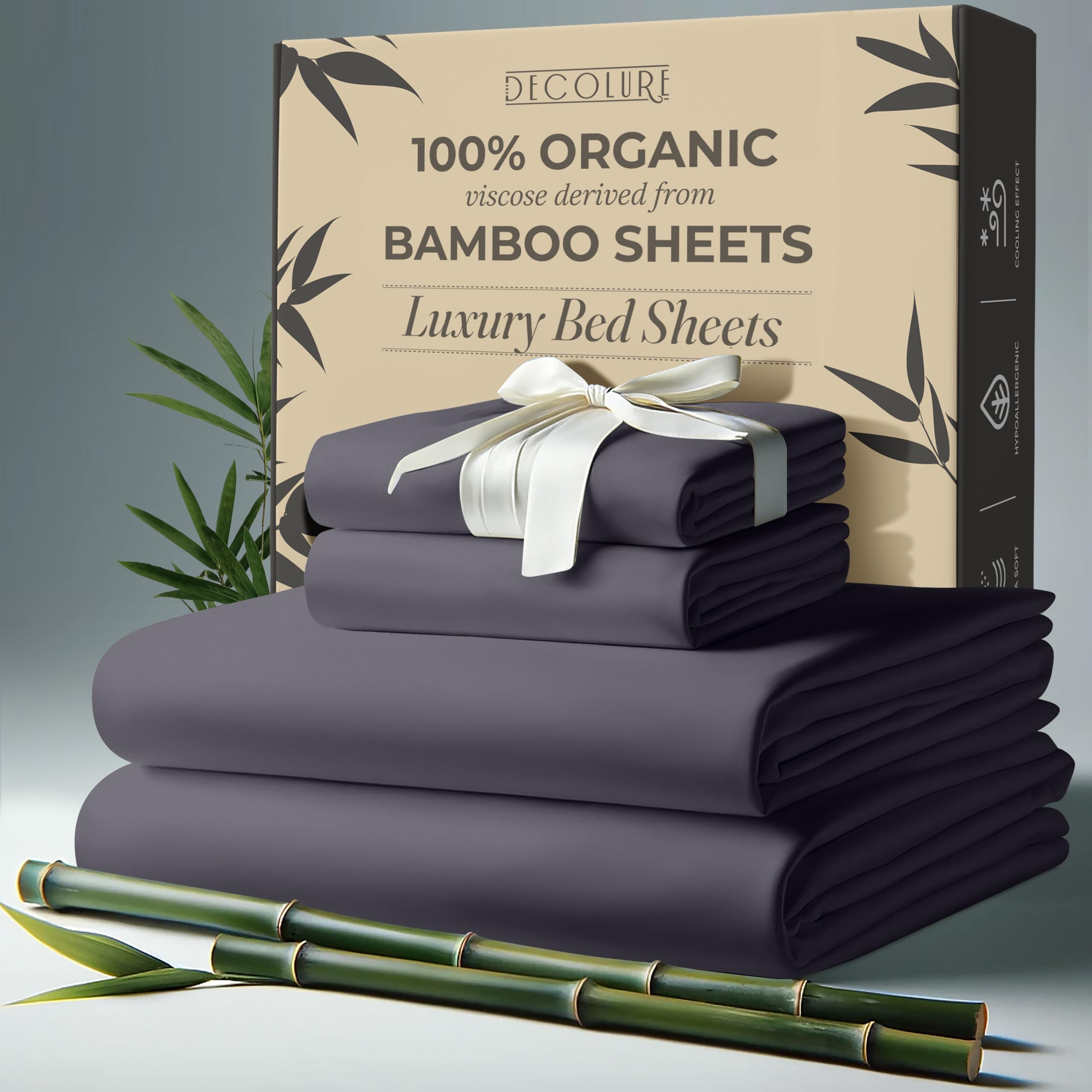 100% Organic Viscose Derived from Bamboo Sheets Queen Size 4pcs - Ultra Soft