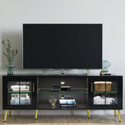 TV Stand Black with 3 Color LED Lights, TV & Media Furniture for Living Room, Media Table