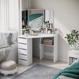 Desk with Mirror - White Makeup Table with 5 Sliding Drawers,Makeup Dressing Table