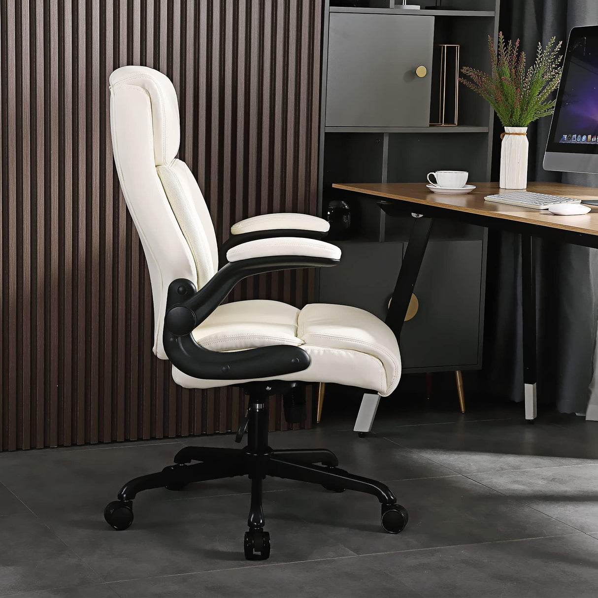 Executive Office Chair Set of 2, PU Leather Computer Chair with Lumbar Support