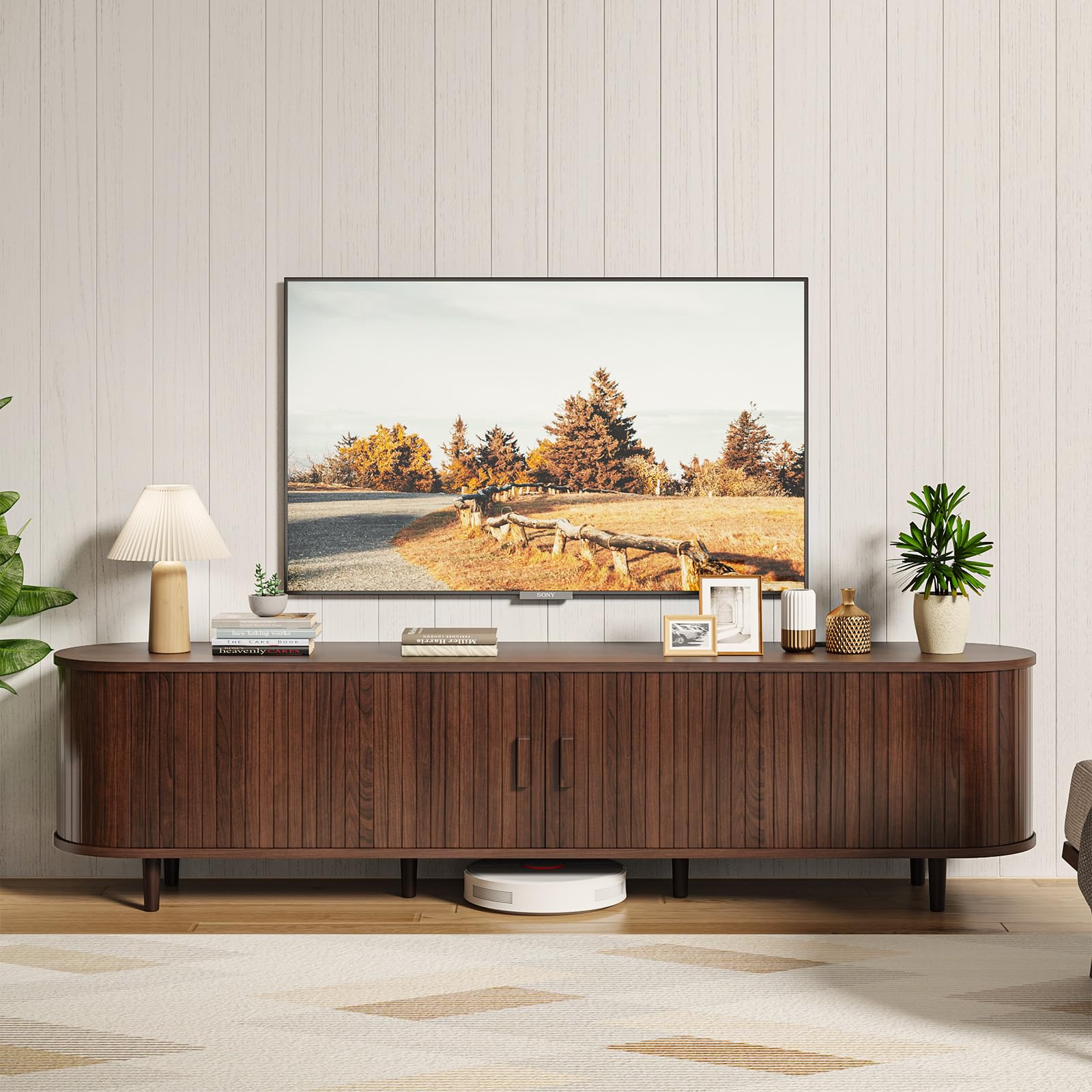 70" Mid-Century Modern TV Stand with Sliding Doors