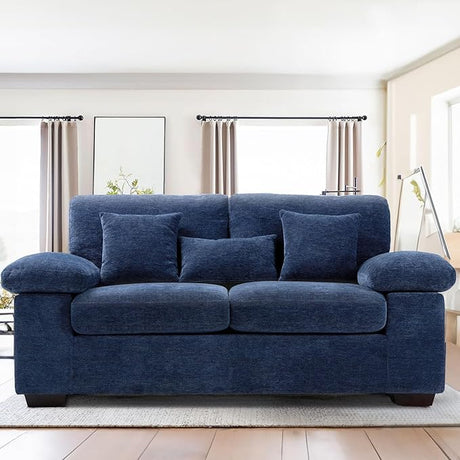 Room Loveseat Sofa Couch, 73" Love Seat Couch Sofa, Upholstered Chenille Living Room Sofa with Extra 3 Pillows, Removable Back Cushion-DarkGrey