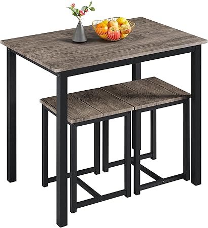 3 Piece Dining Table Set - Kitchen Table & Chair Sets for 2 - Compact Table w/ 2 Stools