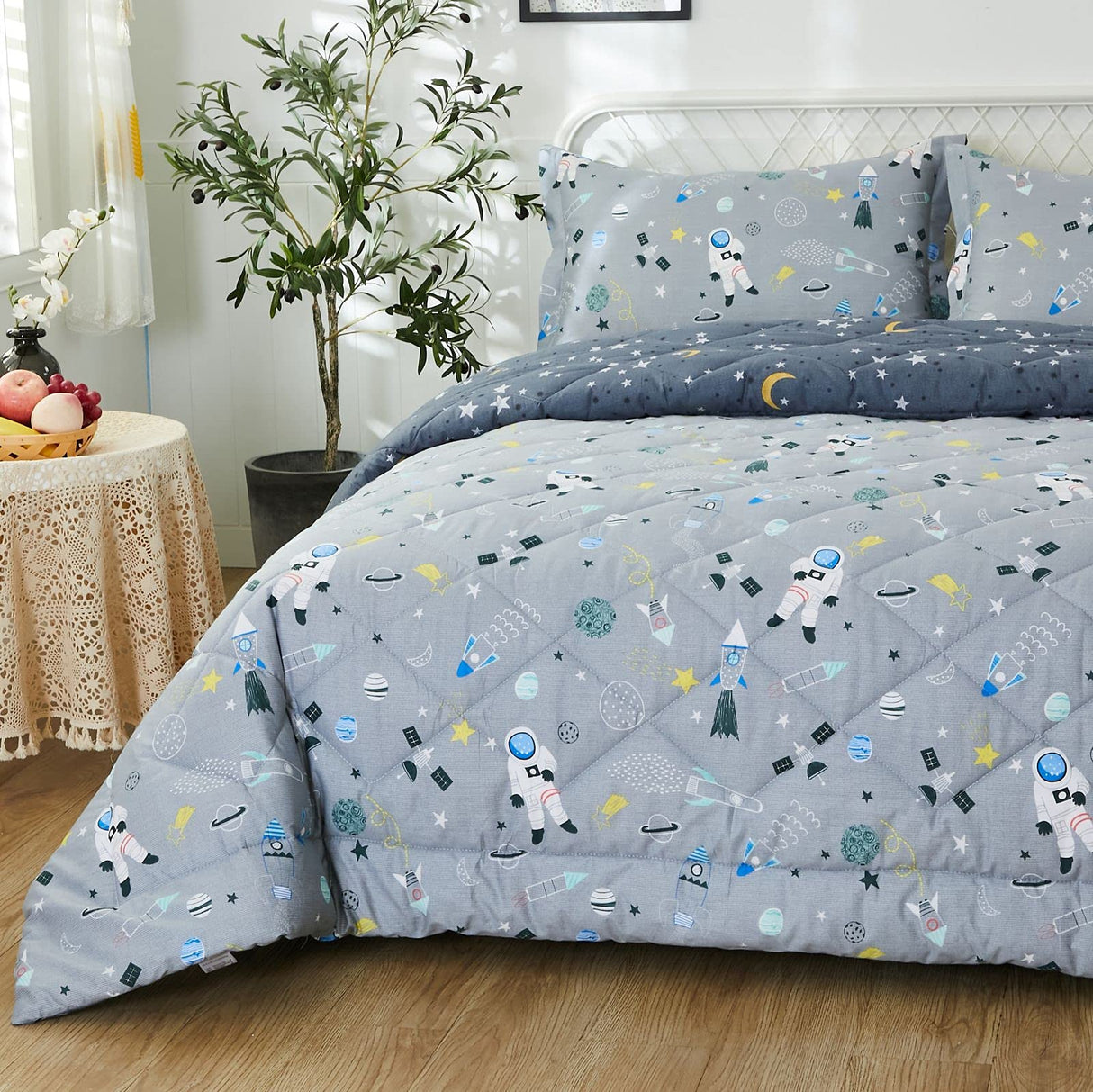Kids Space Bedding Set Queen/Full - 100% Cotton Galaxy Comforter 3-Piece