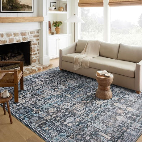 Camilla Boho Area Rug, 5'×7' Washable Oriental Accent Rug, Non-Slip Traditional Floral