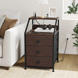 Nightstand Set of 2, Brown Night Stands with Charging Station, Bedside Tables