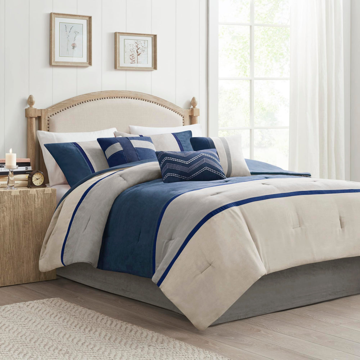 Palisades Comforter Set Modern Faux Suede Pieced Stripe Design