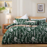 Queen Floral 3 PCS Bedding Sets Oatmeal Plant Flowers Printed on Fluffy Comforter