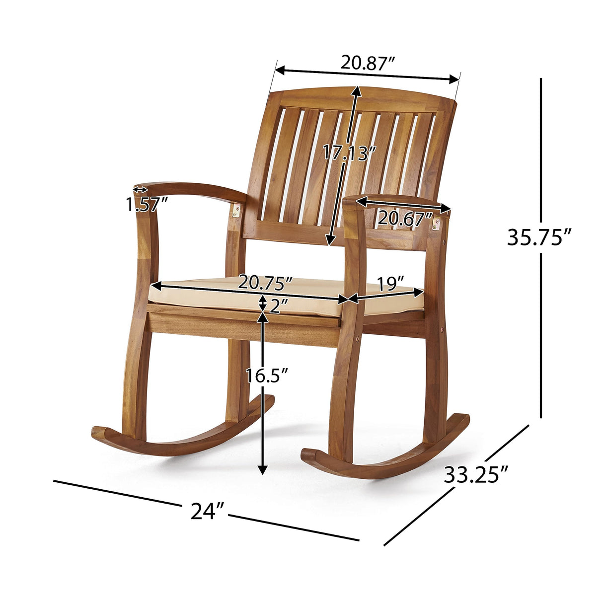 Selma Acacia Rocking Chair with Cushion, Teak Finish