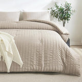 King Size Comforter Set White, 3 Pieces Seersucker Bedding Comforter Sets