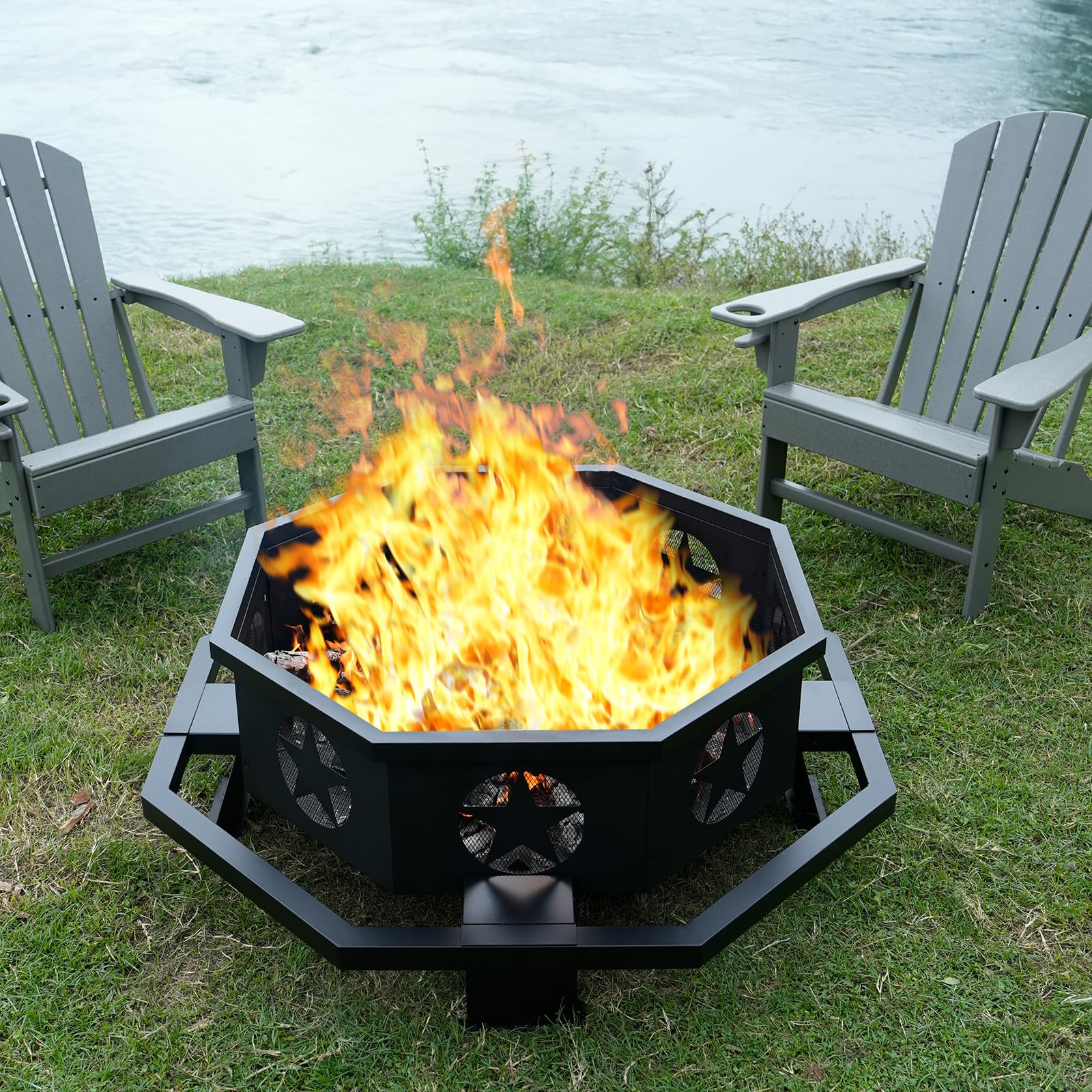 45 inch Extra Large Fire Pit, Outdoor Wood Burning Fire Pit