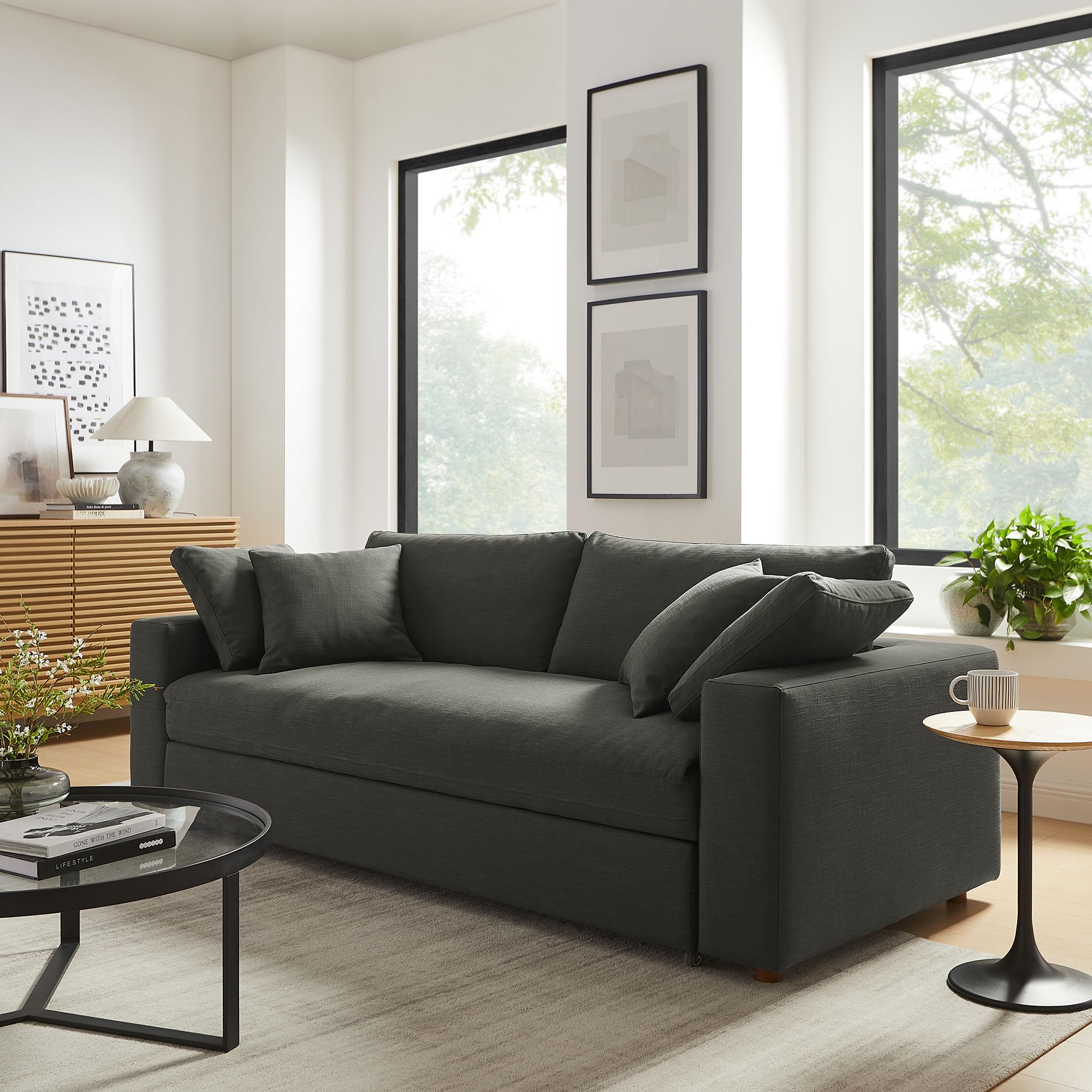 Commix Down Filled Fabric Sleeper Sofa in Gray