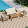 4-Piece Boho Patio Furniture Solid Wood Sofa Set with Loveseat