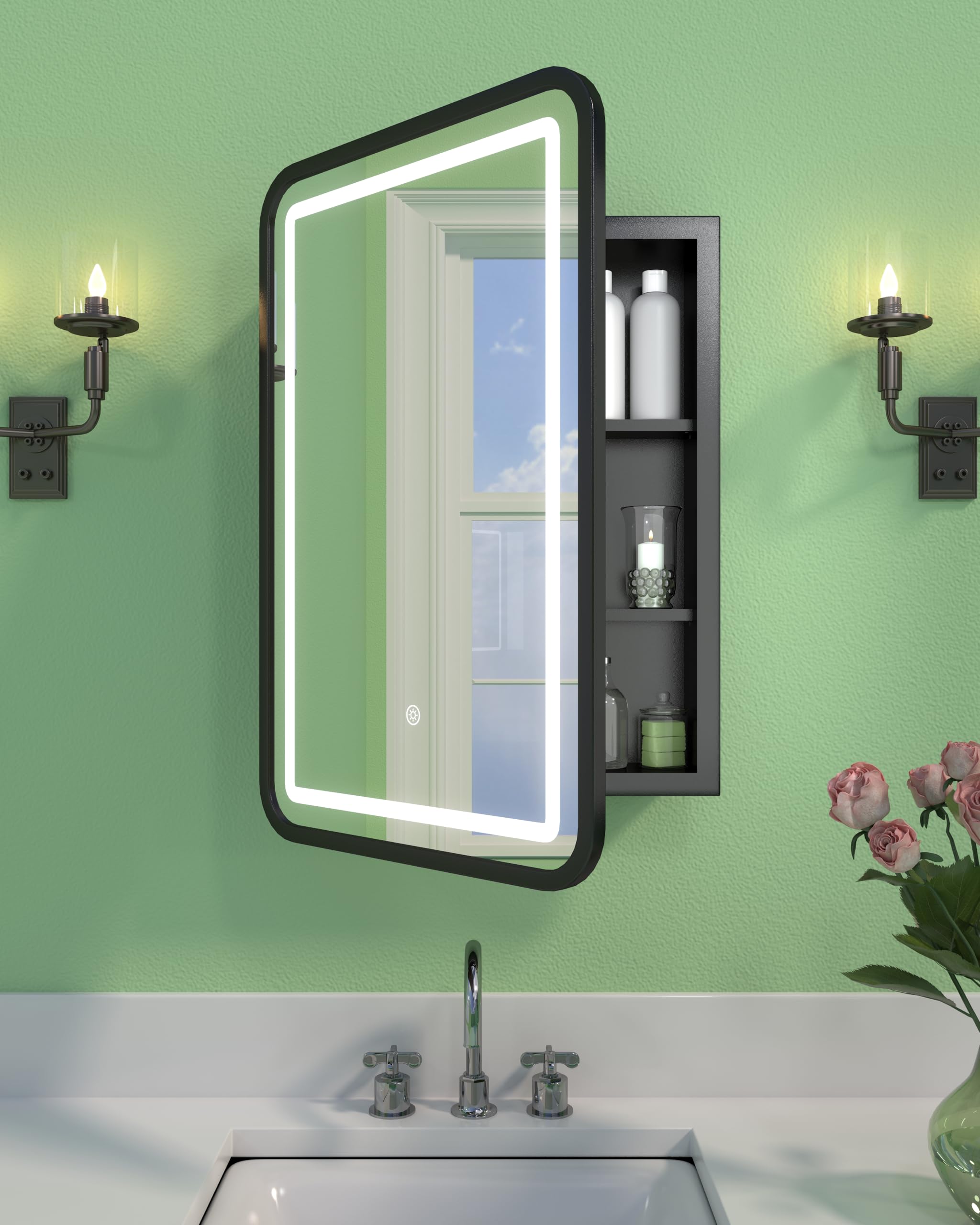 16x24 Inch LED Medicine Cabinet Mirror for Bathroom, Wall Mounted