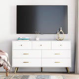 7 Drawer Dresser for Bedroom, Modern White Wood Dresser with Wide Drawers