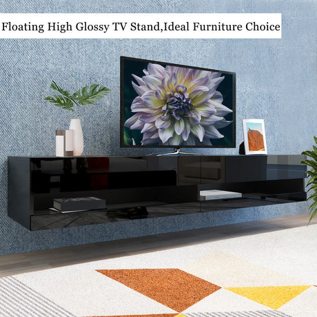 71in Floating TV Stand, High Gloss Entertainment Center for TVs Up to 80 inch