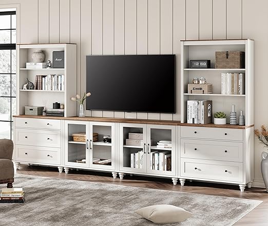 Entertainment Center with Bookshelves for TVs up to 75", Farmhouse Wall