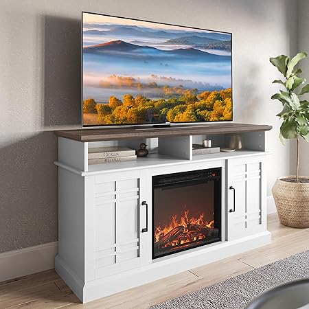 48" TV Stand with 18" Electric Fireplace Heater, Modern TV Stand for TVs up to 50",