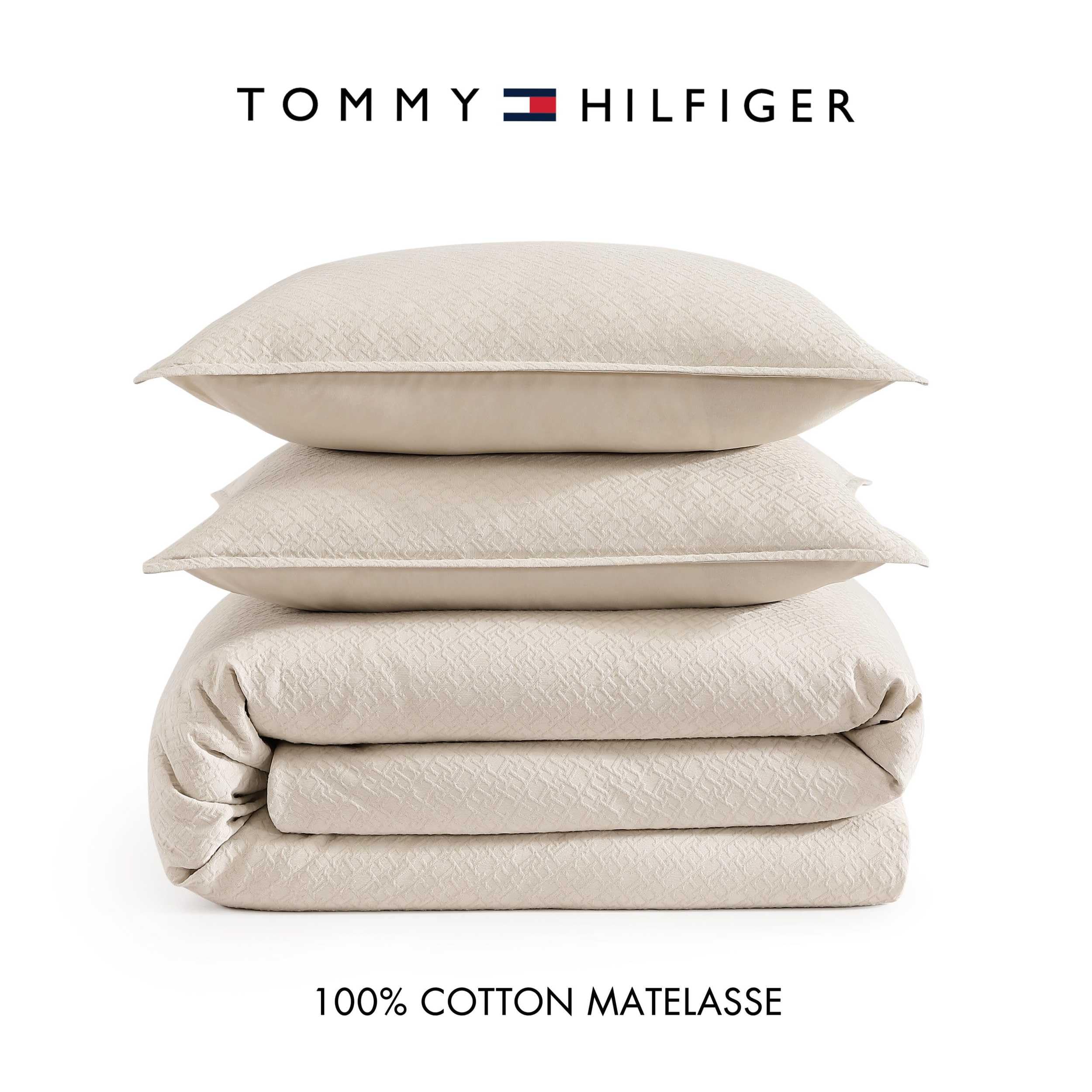 Cotton Matelassé Comforter Set - Full/Queen Beige Textured Bedding with Shams