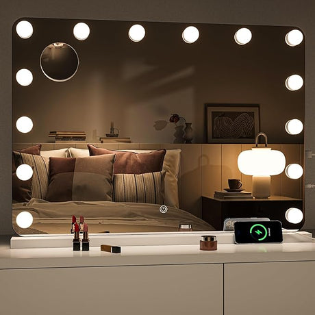 Vanity Mirror with Lights, 31.5" x 23.6" Hollywood Mirror, Makeup Mirror with 17 Dimmable