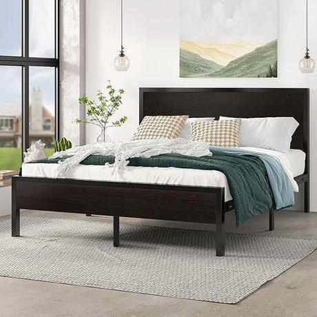 Queen Size Bed Frame with Wood Headboard and Footboard,