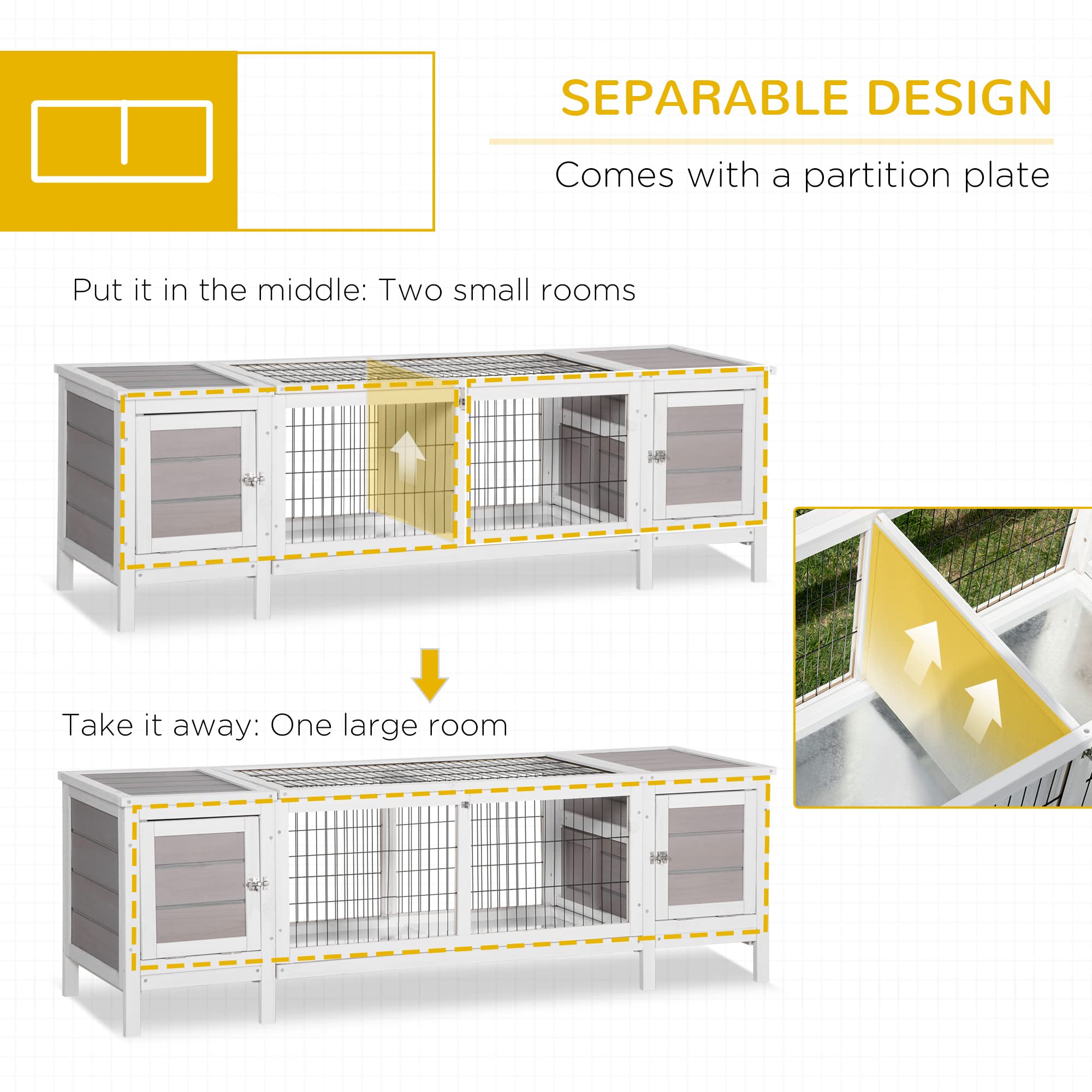 Rabbit Hutch, Bunny Cage, Guinea Pig House with Pull-Out Tray, and Divided Board