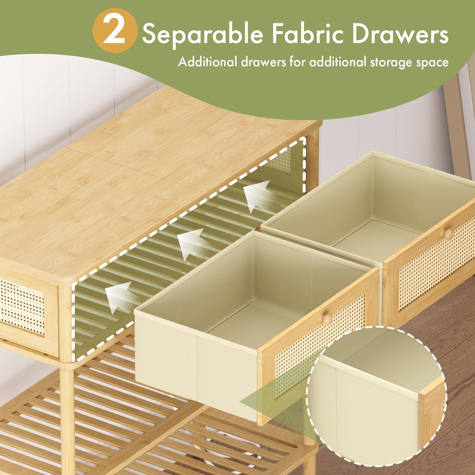 Bamboo Console Table with Drawers and Power Outlets