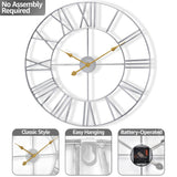 Large Wall Clock for Living Room Decor, (40CM) 16 Inch Wall Clock Decorative, Metal Analog Roman Numeral Wall Clock Modern Wall Clocks - Large Clock Home Decor (Silver)