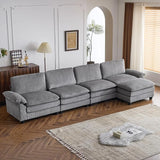 Sectional Sofa Modular Deep Seat Sofa Couch with Ottoman, Corduroy Sofa Sleeper Comfy Upholstered Furniture for Living Room, Apartment, Studio, Office, (3-Seat & 2-Ottoman, Gray)