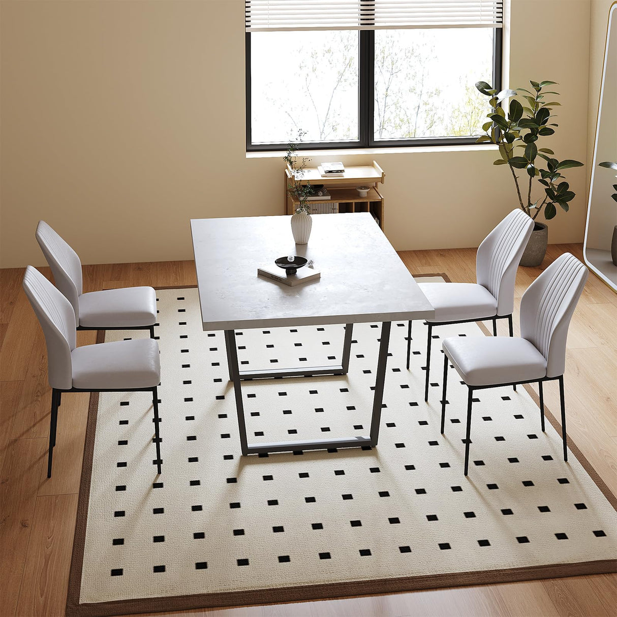 5 Piece Dining Table Set, 42.9 Inch Modern Kitchen Dining Table and Leather Dining Chairs