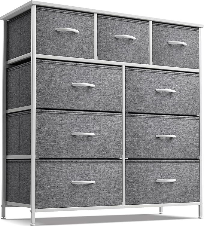 Fabric Dresser for Bedroom - Chest of 9 Drawers, Tall Storage Tower, Clothing Organizer