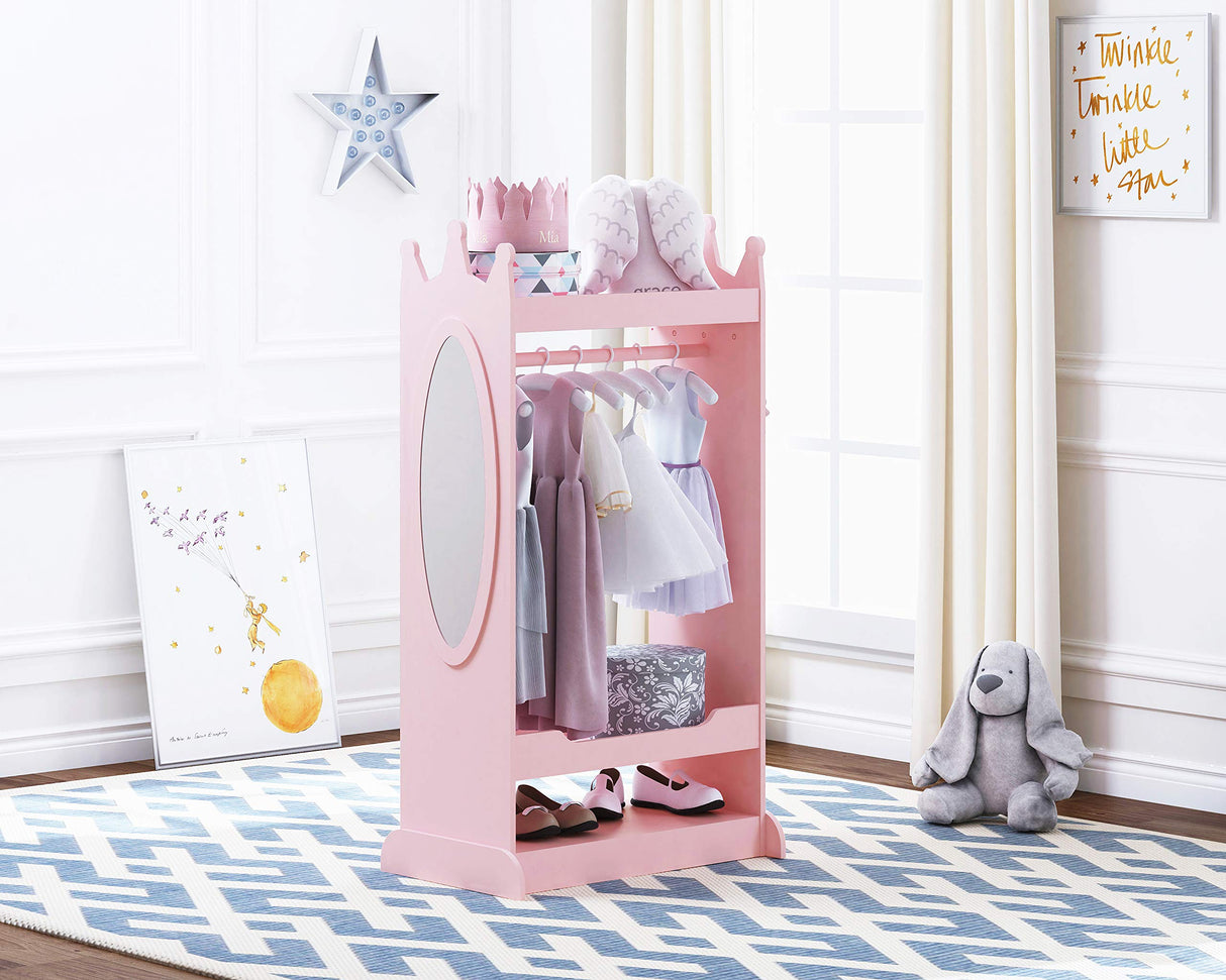 Kids Dress up Storage with Mirror,Costume Closet for Kids, Open Hanging Armoire Closet