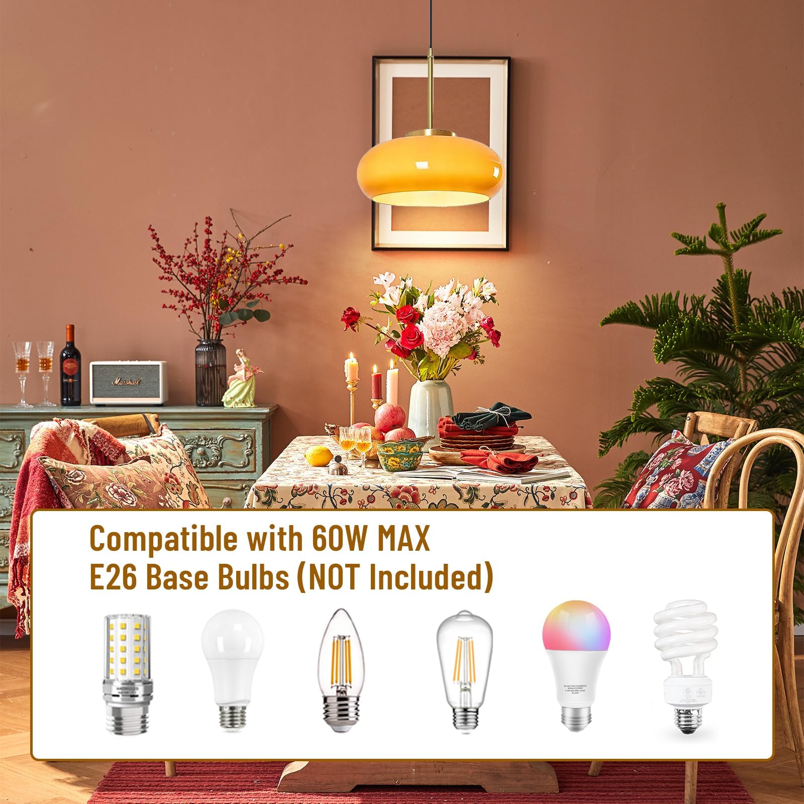 Adjustable Orange Glass Pendant Light for Kitchen Island