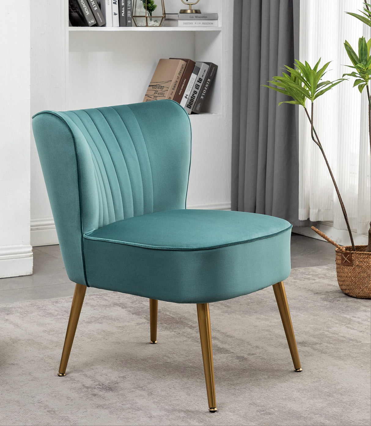 Modern Velvet Accent Chair for Living Room, Bedroom, or Entryway, Stylish and Comfortable Armless Design with Metal Legs, Teal