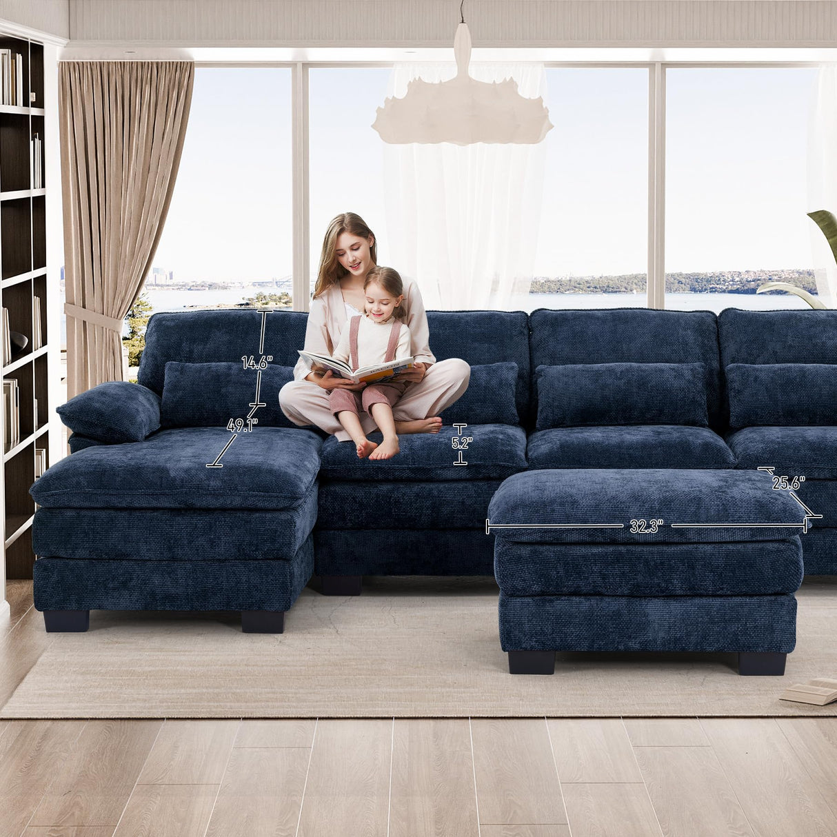 114" U Shape Sectional Sofa Cloud Couch for Living Room