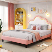 Twin LED Platform Bed with Cloud Headboard - Pink Upholstered