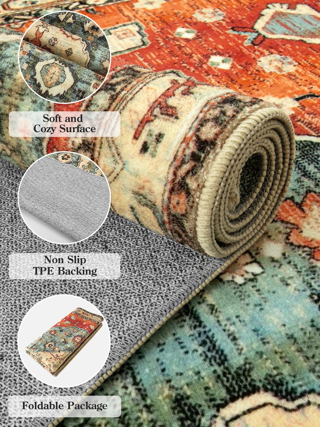 Tribal Area Rug - 8x10 Large Living Room Area Rug for Bedroom Aesthetic, Washable