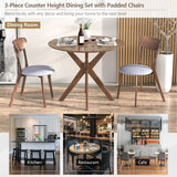 3-Piece Dining Table and Chair Set, Wooden Kitchen Table Set, Farmhouse Round Kitchen Table and 2 Cushioned Dinette Chairs,