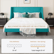 Upholstered Bed Frame King Size with Streamlined Wingback Headboard