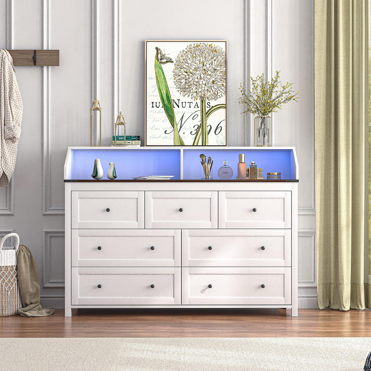 LED Dresser with Charging Station, 7 Drawer Dresser for Bedroom, Chest of Drawers