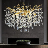 Modern Crystal Chandeliers for Dining Room, 40" Round Gold Tree Branches Chandeliers,