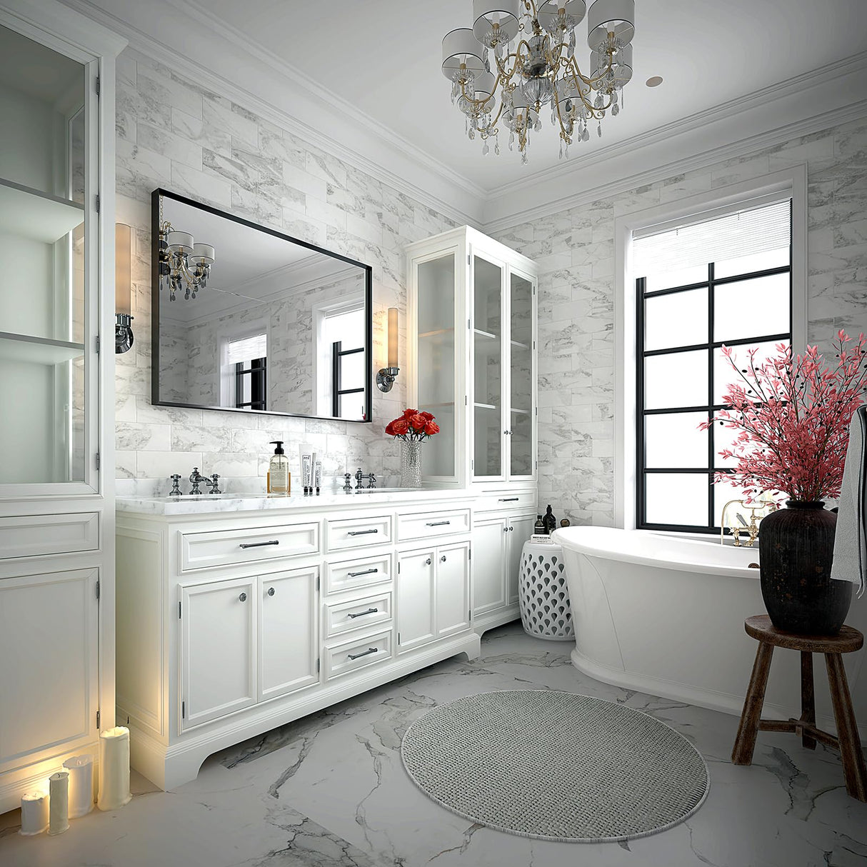 Bathroom Mirrors, Black Metal Framed Vanity Mirror for Over Sink Wall