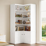 Corner Bookshelf with Doors, 6 Tier Bookcase with Storage, Corner Shelf with Cabinet