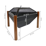 Sunnydaze 31-Inch Steel Wood-Burning Triangle Fire Pit/Side Table - Log Grate, Poker and Spark Screen - Copper Finish